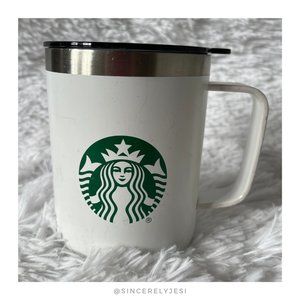 Starbucks ▪ White Metal 12 fl oz Green Siren Logo Short Travel Mug